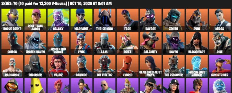 Fortnite account inventory for Rogue Agent - Rose Team Leader - 70 Outfits