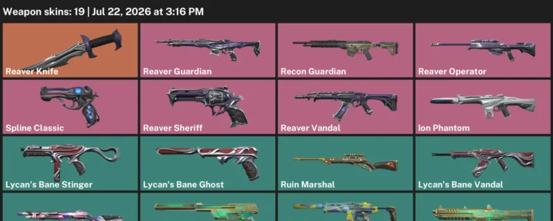 Valorant Accounts listing: LVL 22 · Reaver Knife · 19 Skins - Iron 2, 19 skins
