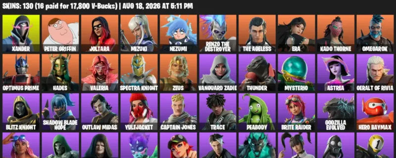 Fortnite account inventory for LVL 2954 - Xander - Peter Griffin - 130 Outfits
