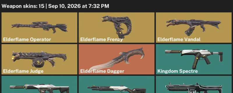 Valorant account inventory for LVL 30 · Elderflame Dagger & Exe Odin