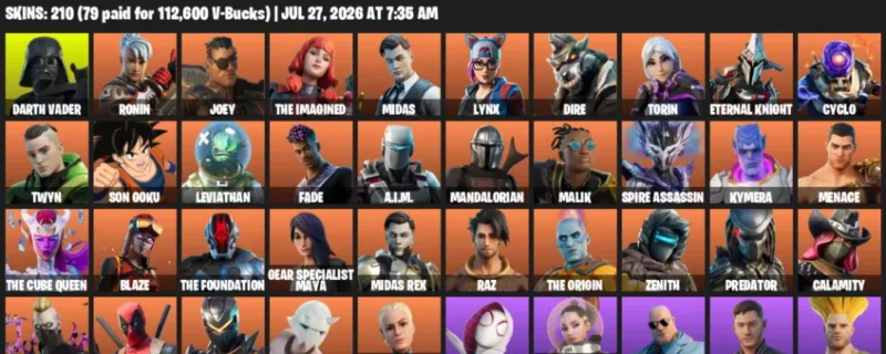 Fortnite Accounts listing: LVL 2180 - Darth Vader - Ronin - 210 Outfits - 210 outfits