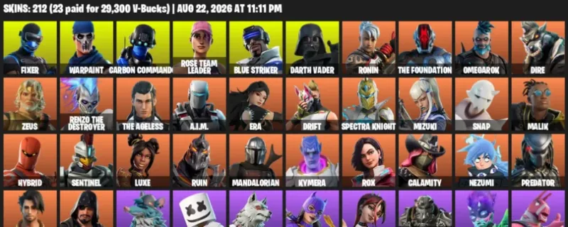 Fortnite account inventory for LVL 3912 - Fixer - Warpaint - 212 Outfits