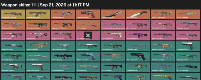 Valorant account inventory for LVL 230 · Glitchpop Dagger & K & 111 Skins Glitchpop Dagger