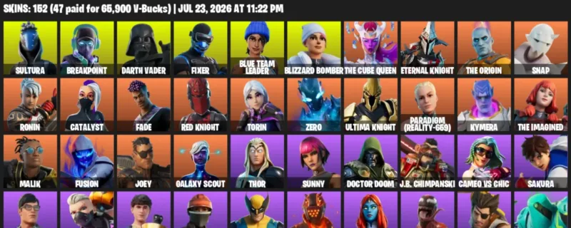 Fortnite Accounts listing: LVL 1621 - Sultura - Breakpoint - 152 Outfits - 152 outfits