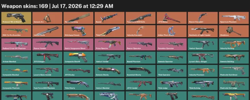 Valorant Accounts listing: LVL 217 · .SYS Melee & Iridian Thorn Blade · 169 Skins - Silver 1, 169 skins