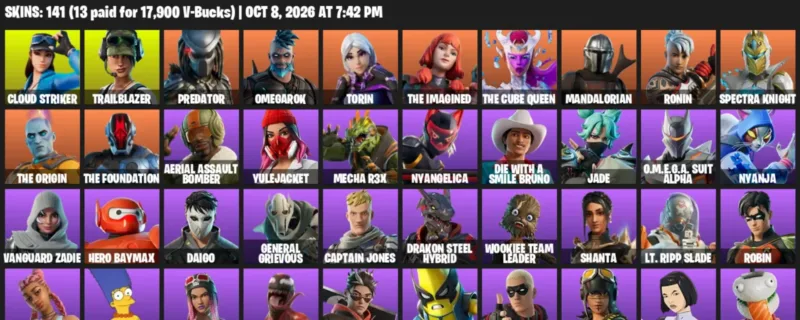 Fortnite account inventory for Cloud Striker - Trailblazer - 120 Outfits