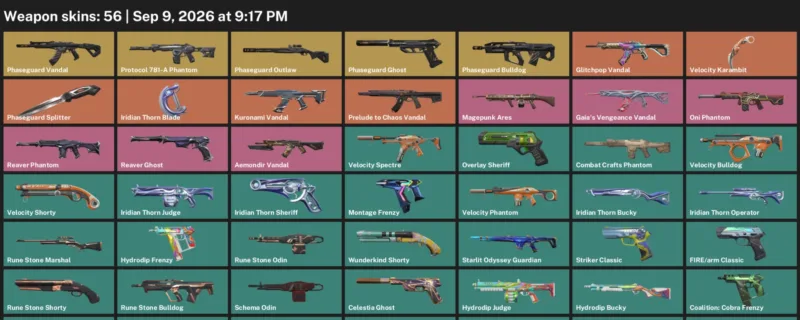 Valorant account inventory for LVL 245 · Iridian Thorn Blade & Velocity Karambit