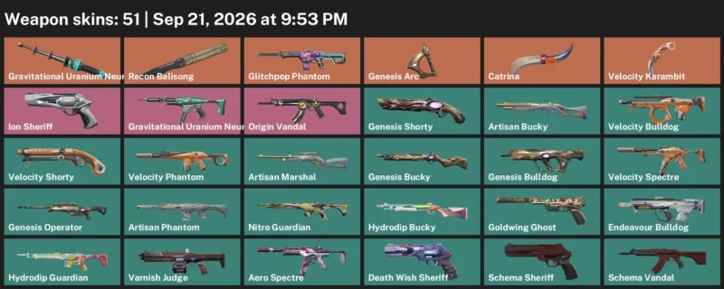 Valorant account inventory for LVL 101 · Velocity Karambit & Aero Phantom