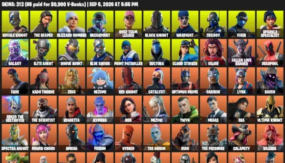Fortnite account inventory for LVL 4327 - Royale Knight - The Reaper - 313 Outfits