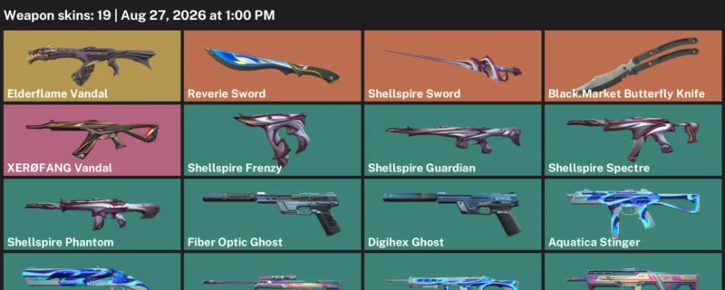Valorant account inventory for LVL 126 · 19 Skins Black.Market Butterfly Knife & Reverie Sword