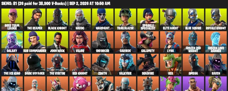Fortnite account inventory for LVL 562 - Rose Team Leader - The Reaper - 81 Outfits