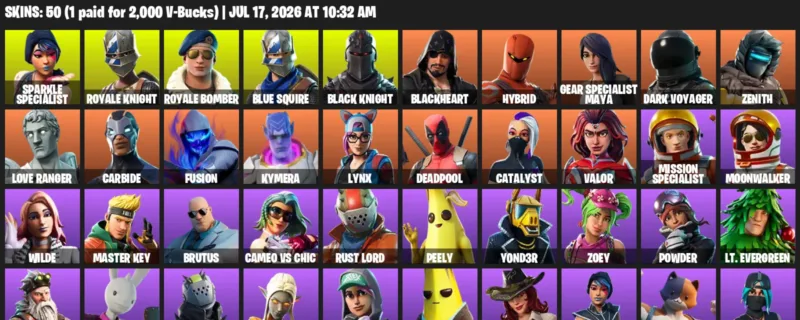 Fortnite Accounts listing: LVL 794 - Sparkle Specialist - Royale Knight - 50 Outfits - 50 outfits