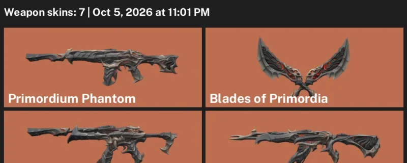 Valorant account inventory for LVL 14 · Primordium Vandal & Primordium Phantom