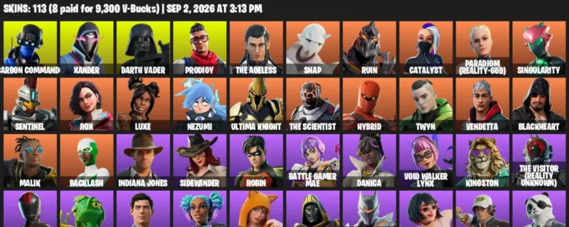 Fortnite account inventory for LVL 1411 - Carbon Commando - Xander - 113 Outfits