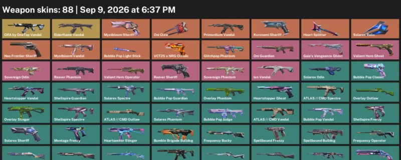 Valorant account inventory for LVL 122 · Cmd Vandal & Cmd Outlaw