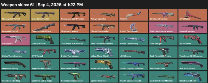 Valorant account inventory for LVL 210 · Araxys Operator & Iridian Thorn Blade