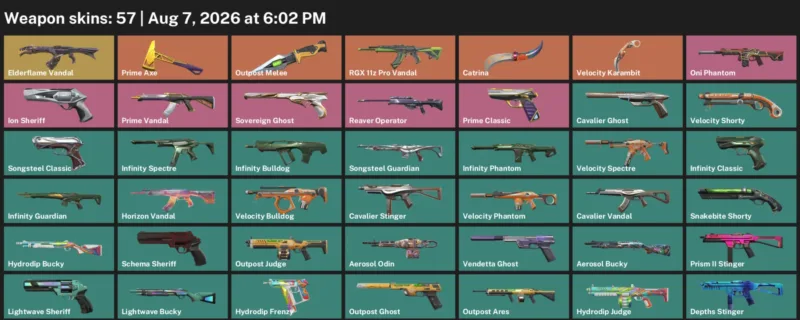 Valorant account inventory for LVL 118 · Velocity Karambit & Aerosol Operator