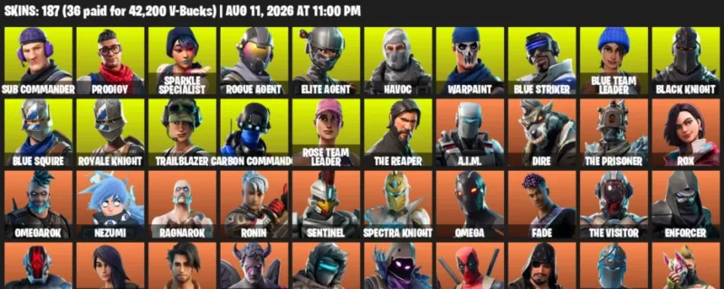 Fortnite account inventory for LVL 1584 - Sub Commander - Prodigy - 187 Outfits