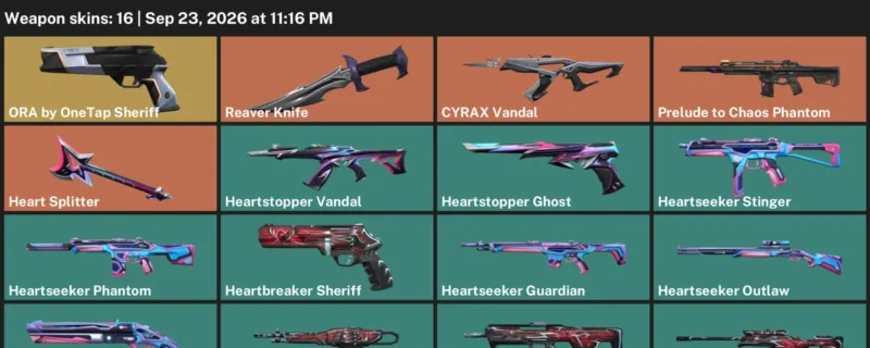 Valorant account inventory for LVL 45 · Reaver Knife & Cyrax Vandal