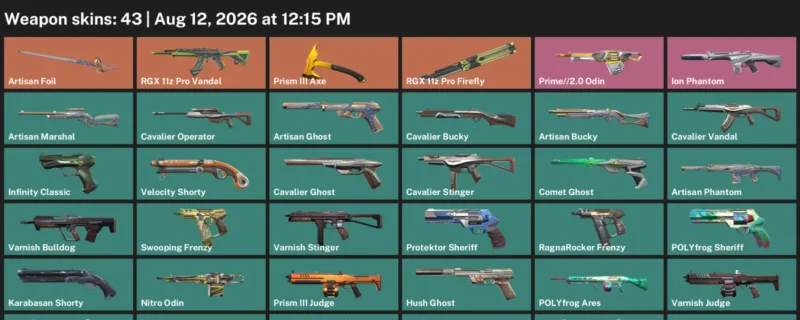 Valorant account inventory for LVL 188 · Artisan Phantom & Cavalier Operator