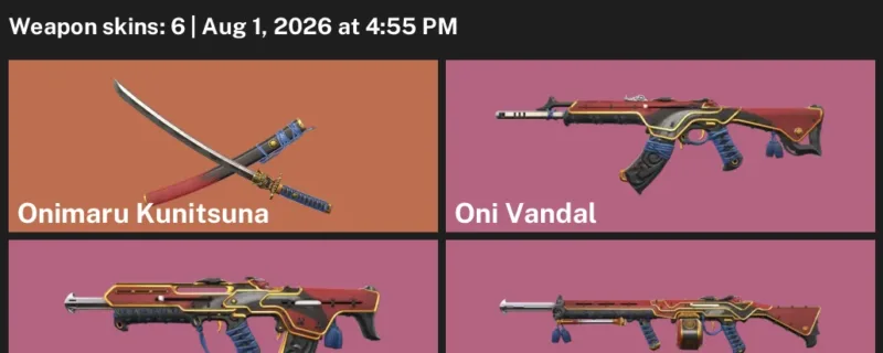 Valorant account inventory for LVL 80 · Onimaru Kunitsuna & Oni Vandal