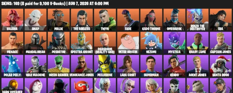 Fortnite account inventory for LVL 2464 - Valeria - Snap - 169 Outfits