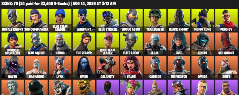 Fortnite account inventory for LVL 462 - Royale Knight - Sub Commander - 76 Outfits