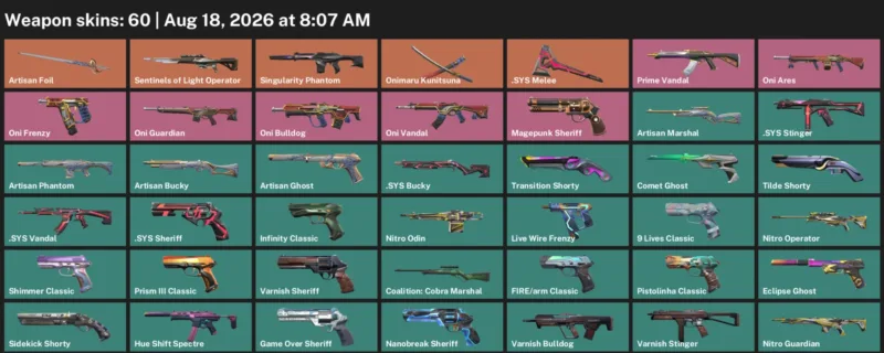 Valorant account inventory for LVL 374 · Sys Vandal & Sys Sheriff