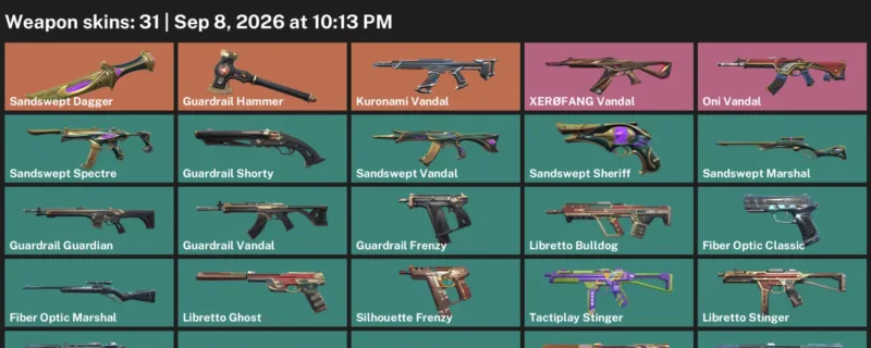 Valorant account inventory for LVL 93 · Sandswept Dagger & Convex Judge