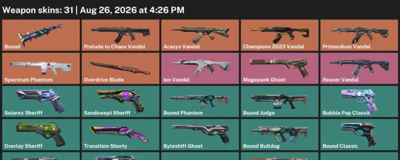 Valorant account inventory for LVL 212 · Overdrive Blade & Araxys Vandal