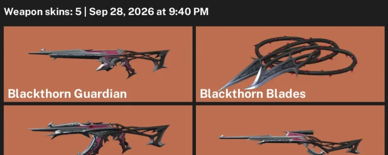 Valorant account inventory for LVL 41 · Blackthorn Vandal & 5 Skins Blackthorn Blades