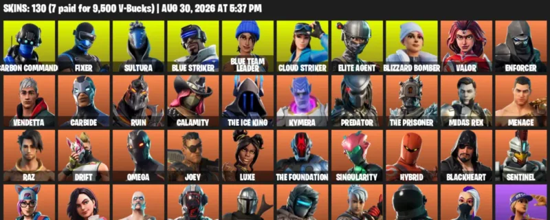 Fortnite account inventory for LVL 2388 - Carbon Commando - Fixer - 130 Outfits