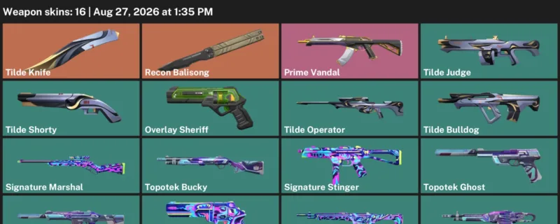 Valorant account inventory for LVL 100 · Prime Vandal & Tilde Knife