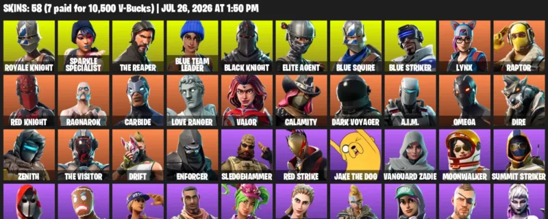 Fortnite Accounts listing: LVL 1116 - Royale Knight - Sparkle Specialist - 58 Outfits - 58 outfits