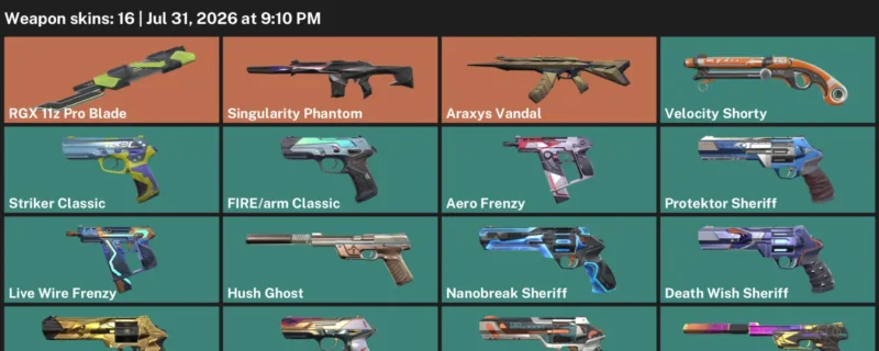 Valorant account inventory for LVL 198 · Araxys Vandal & Death Wish Sheriff