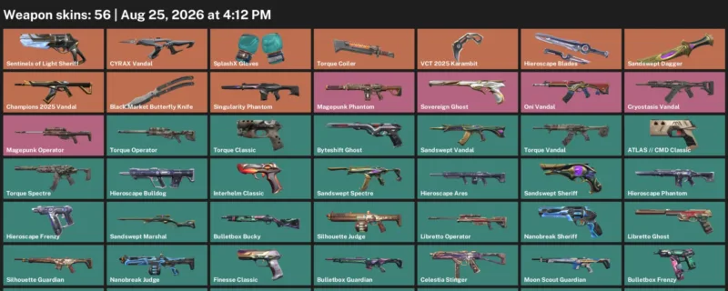 Valorant account inventory for LVL 170 · VCT 2025 Karambit & Sandswept Dagger