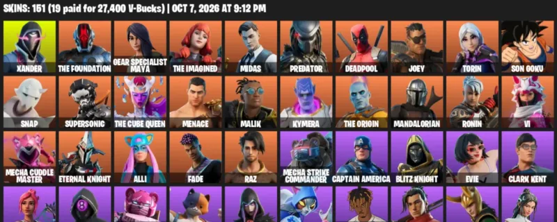 Fortnite account inventory for Xander - The Foundation - 120 Outfits