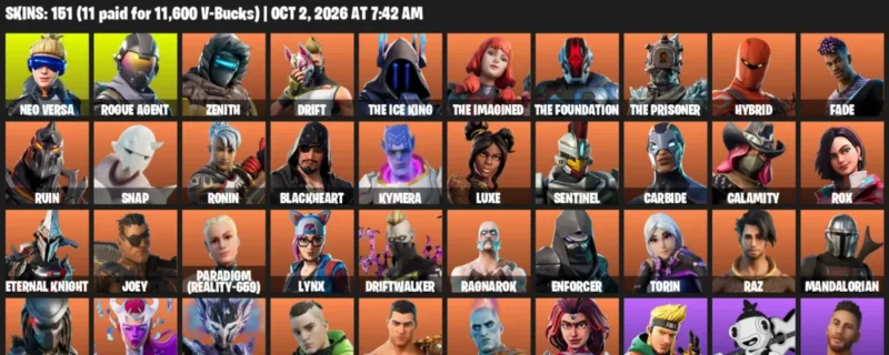Fortnite account inventory for Neo Versa - Rogue Agent - 120 Outfits