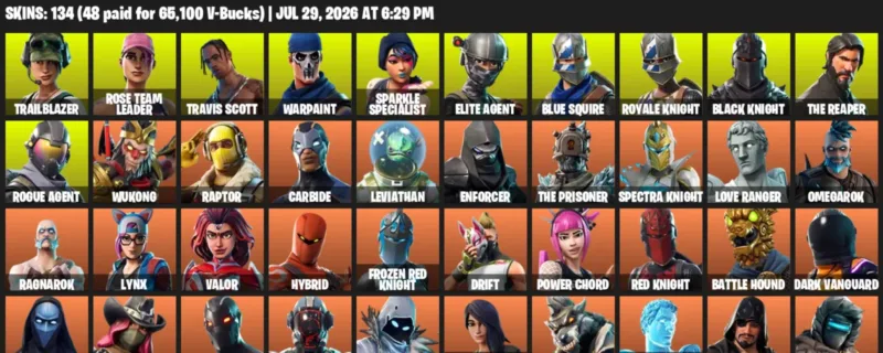 Fortnite Accounts listing: LVL 1130 - Trailblazer - Rose Team Leader - 134 Outfits - 134 outfits