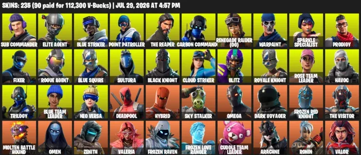 Fortnite Accounts listing: LVL 1922 - Sub Commander - Elite Agent - 235 Outfits - 235 outfits