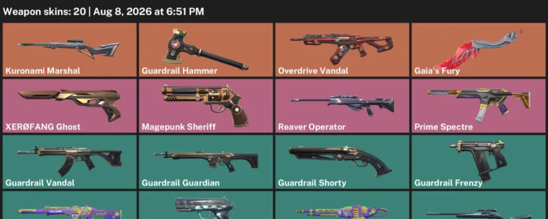 Valorant account inventory for LVL 52 · Gaia's Fury & Guardrail Frenzy