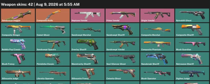 Valorant account inventory for LVL 244 · Composite Knife & Sandswept Dagger & 42 Skins Composite Knife