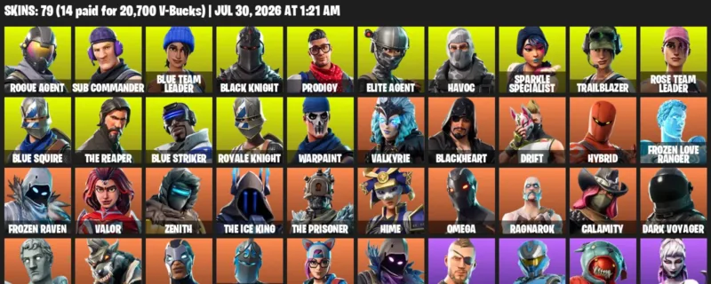 Fortnite Accounts listing: LVL 1128 - Rogue Agent - Sub Commander - 79 Outfits - 79 outfits