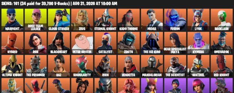 Fortnite account inventory for LVL 2247 - Warpaint - Rose Team Leader - 161 Outfits