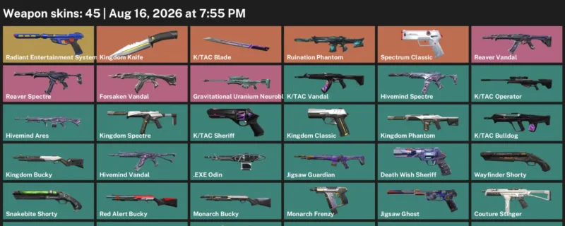 Valorant account inventory for LVL 113 · Tac Blade & Kingdom Knife & Exe Vandal
