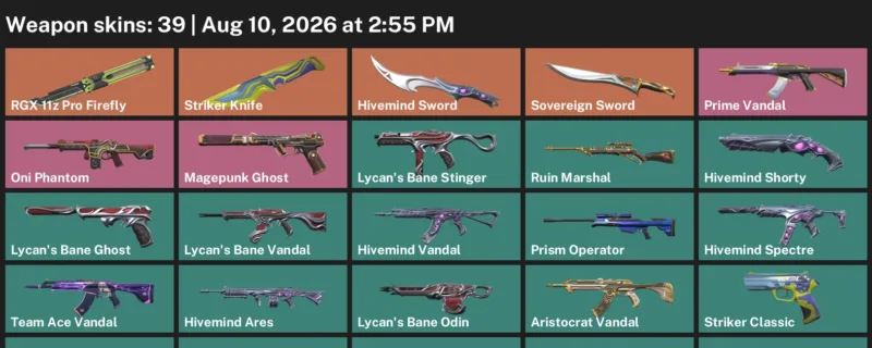 Valorant account inventory for LVL 100 · Striker Knife & Aristocrat Vandal