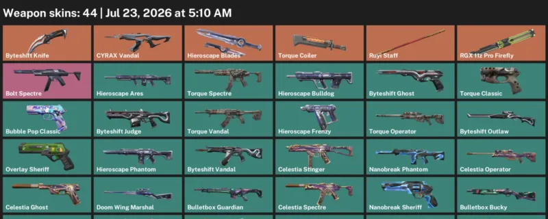 Valorant Accounts listing: LVL 105 · Byteshift Knife · 44 Skins - Bronze 1, 44 skins
