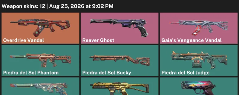 Valorant account inventory for LVL 62 · Overdrive Vandal & Piedra del Sol Phantom