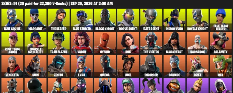Fortnite account inventory for Blue Squire - Warpaint - 91 Outfits