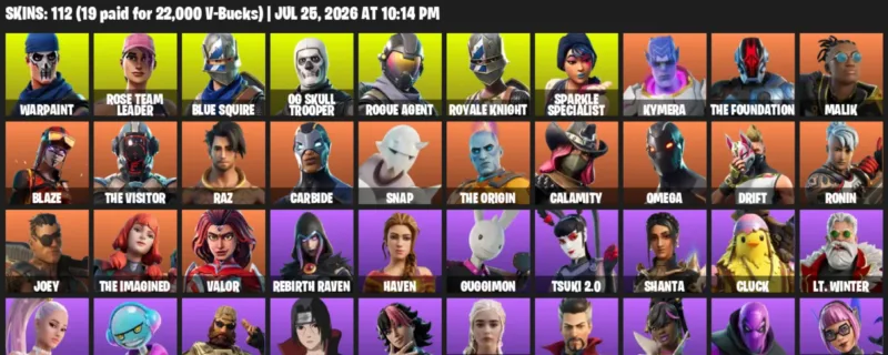 Fortnite Accounts listing: LVL 1864 - Warpaint - Rose Team Leader - 112 Outfits - 112 outfits